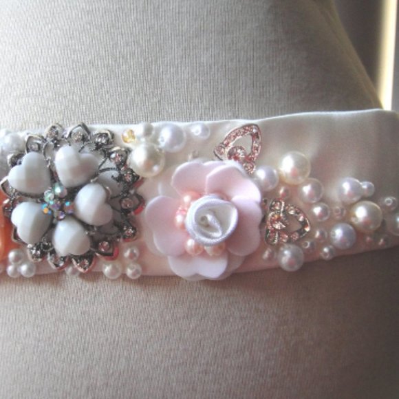 Bridal Wedding Sash Belt White-Salmon-Ivory New main image 4